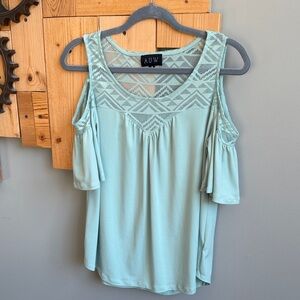 AUW Mint Cold-Shoulder Crochet Yoke Tank Top